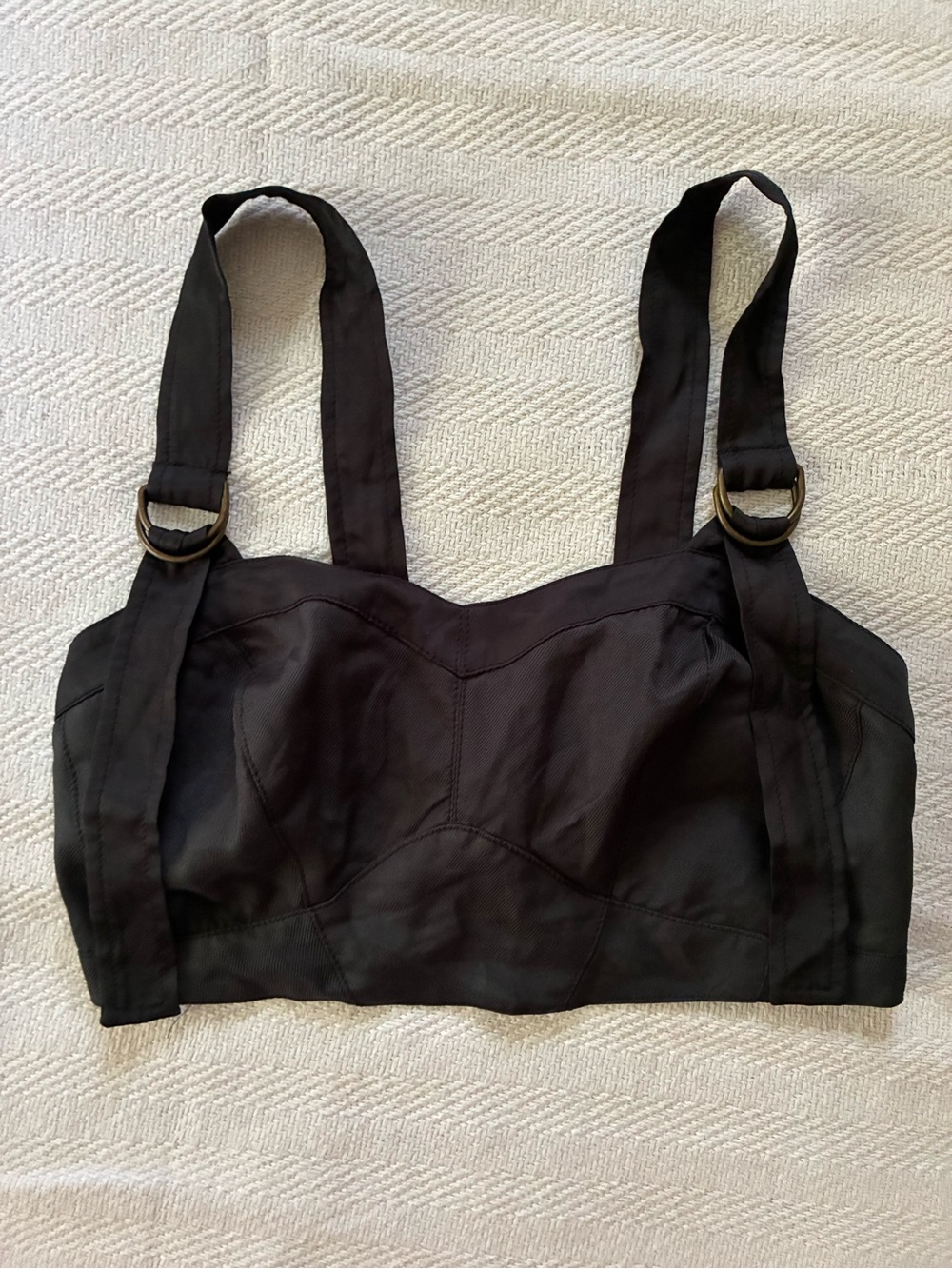 Anthropologie Black Bustier Crop Top Smocked Back O-Ring Straps Size S